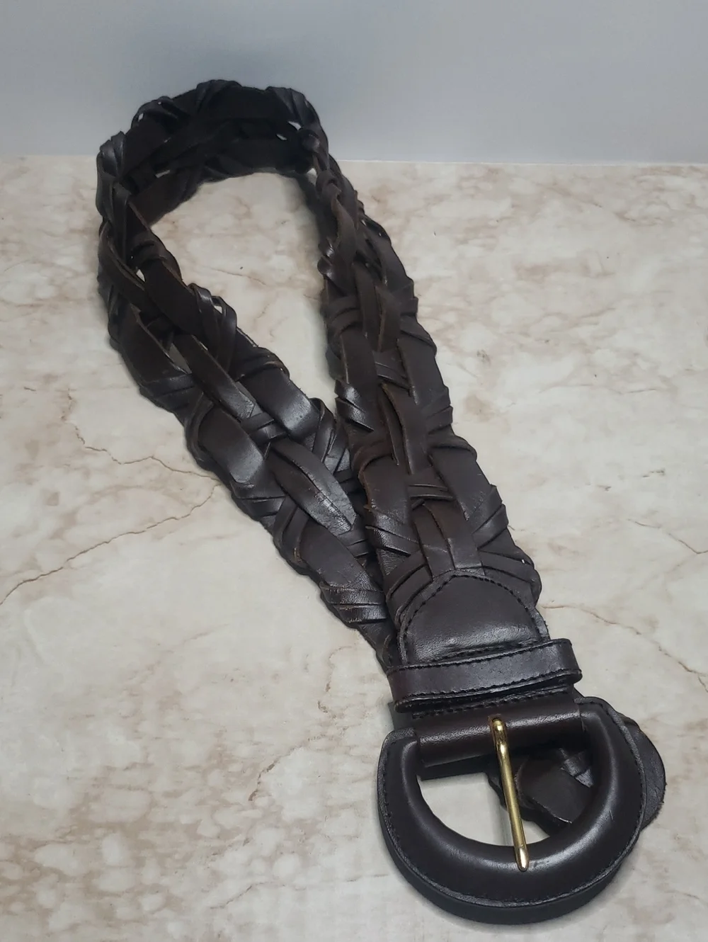 Braided Men's Leather Belt - Dark Brown S